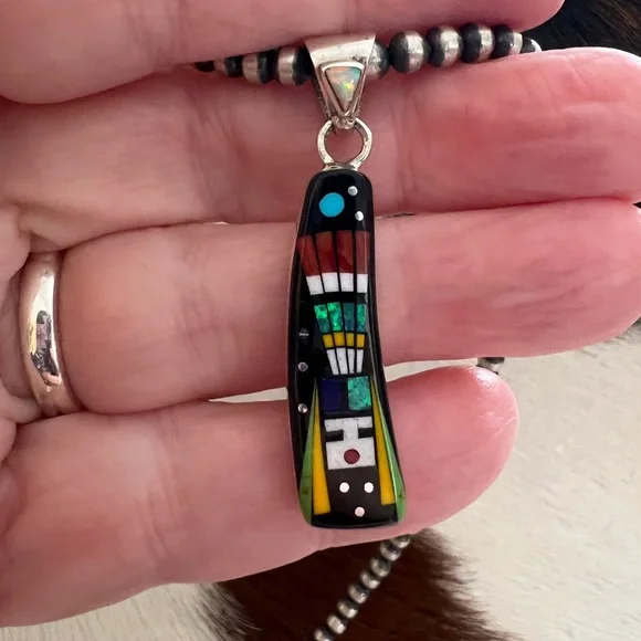 ❤️ Signed “RD” Native Zuni Inlaid Galaxy Sterling Kachina Cosmic Pendant 1.71”L - Picture 3 of 14